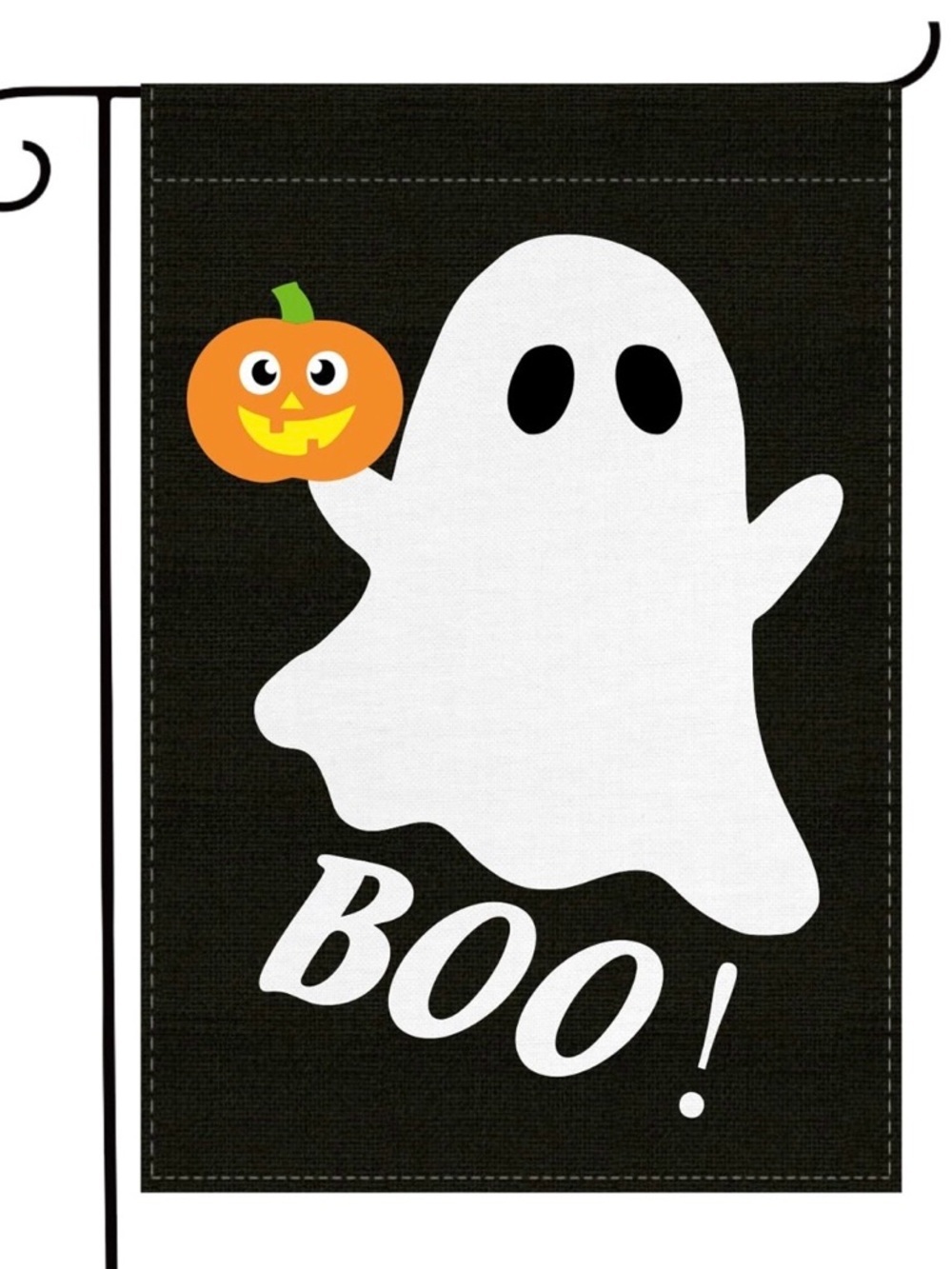 Halloween Ghost Garden Flag with Pumpkin - Black & White 12”x 18” Double side